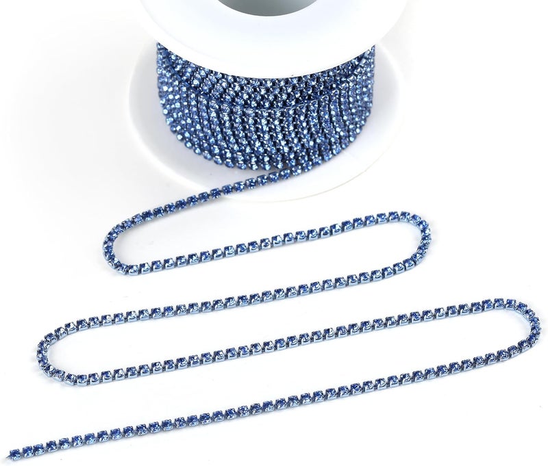 Rytenz 10 Yards 3 MM Rhinestone Chain Trim Crystal Rhinestone Close Chain Trim for Sewing Crafts, DIY Decoration, Jewelry, Clothing, Shoes (Light Blue) - Image 2
